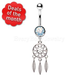 Product 316L Stainless Steel Dangle Navel Ring with Silver Plated Dream Catcher