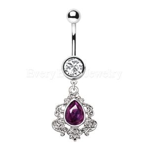Product 316L Stainless Steel Ornate Victorian Purple Tear Drop Dangle Navel Ring