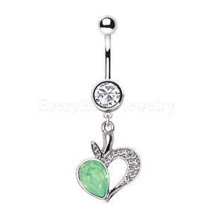 Product 316L Stainless Steel Jeweled Green Apple Dangle Navel Ring