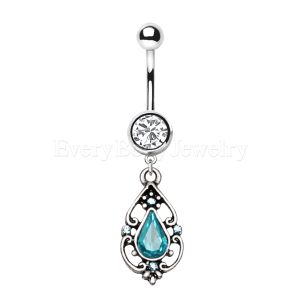 Product 316L Stainless Steel Antique Aqua Pendant Dangle Navel Ring
