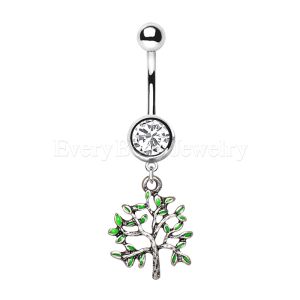 Product 316L Stainless Steel Green Tree of Life Dangle Navel Ring