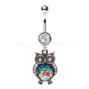 Product 316L Stainless Steel Jeweled Rainbow Owl Dangle Navel Ring