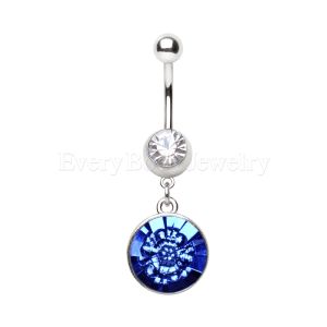 Product 316L Stainless Steel Blue Captured Flower Faceted CZ Dangle Navel Ring