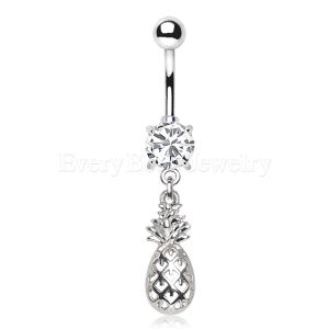 Product 316L Stainless Steel Prong Set CZ Navel Ring with Pineapple Dangle