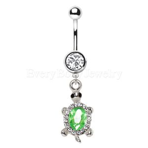 Product 316L Stainless Steel Dazzling Green Turtle Dangle Navel Ring