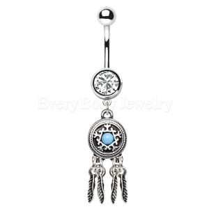 Product 316L Stainless Steel Feather Dream Catcher Dangle Navel Ring