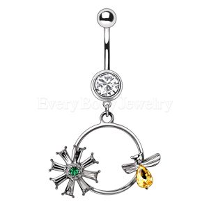 Product 316L Stainless Steel Bee and Flower Dangle Navel Ring