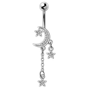 Product 316L Stainless Steel Moon and Stars Dangle Navel Ring