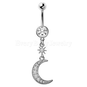 Product 316L Stainless Steel Glittering Moon & Star Dangle Navel Ring