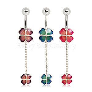 Product 316L Stainless Steel Four Leaf Clover Dangle Navel Ring