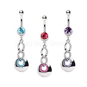 Product 316L Stainless Steel Jeweled Disc Dangle Navel Ring