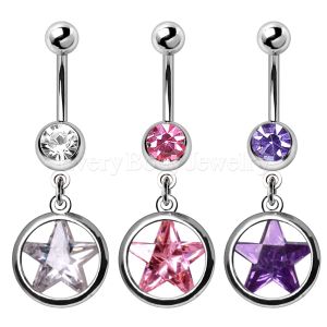 Product 316L Stainless Steel Star CZ Dangle Navel Ring
