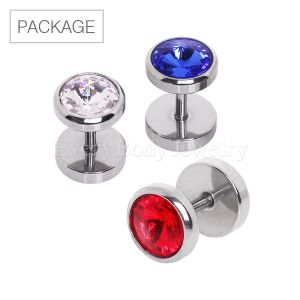 Product 30pc Package Of 316L Surgical Steel Faceted CZ Fake Plug In Assorted Colors