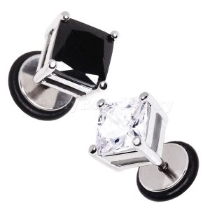 Product 316L Surgical Steel Square Shape CZ Stone Fake Plugs