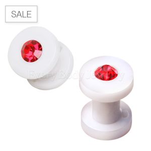 Product UV Coated White Acrylic Double Flared Screw Fit Ear Plug with Gem 