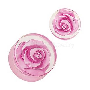 Product Clear Acrylic Captured Pink Rose Saddle Plug