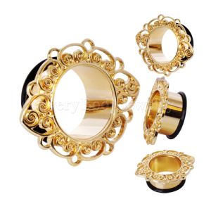 Product Gold Plated Single Flare Ornate Patal Flesh Tunnel