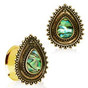 Product Gold Plated Ornate Teardrop Plugs with Abalone Inlay