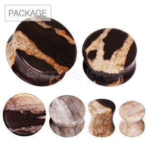Product 66pc Package of Natural African Zebra Stone Saddle Plug in Assorted Sizes