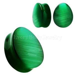 Product Natural Green Cat's Eye Double Flare Teardrop Plug