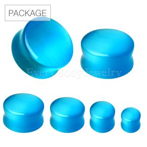 Product 54pc Package of Natural Aqua Blue Cat's Eye Saddle Plug in Assorted Sizes
