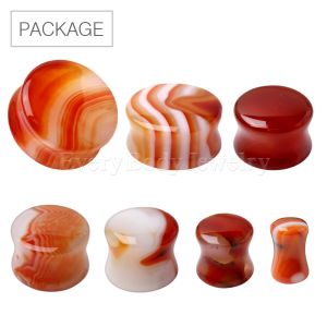 Product 54pc Package of Natural Red Stripe Agate Stone Saddle Plug in Assorted Sizes