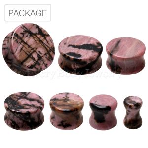 Product 60pc Package of Natural Rhodonite Stone Saddle Plug in Assorted Sizes