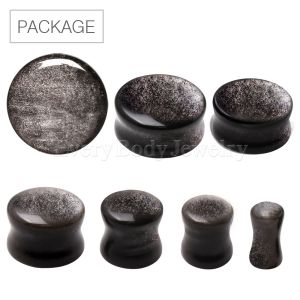 Product 60pc Package of Natural Silver Obsidian Stone Saddle Plug in Assorted Sizes