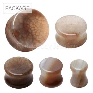 Product 48pc Package of Natural Brown Cracked Agate Saddle Plug in Assorted Sizes