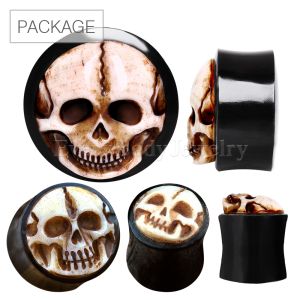 Product 48pc Package of Organic Horn Saddle Plug with Bone Skull Inlay in Assorted Sizes