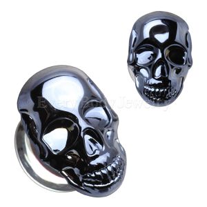 Product Metallic Black Skull Glass Double Flare Plug