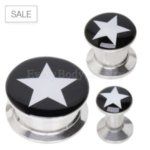 Product 316L Surgical Steel Double Flared Screw Fit Solid Ear Plug with Star 
