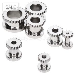 Product 316L Surgical Steel Screw Fit Tunnel Plug with Spin Saw Flare