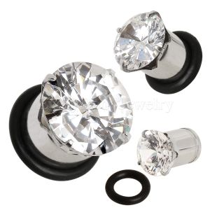 Product 316L Surgical Steel Plug with Prong Set Gem with O-Ring