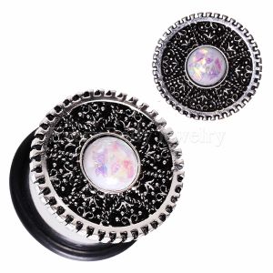 Product 316L Surgical Steel  Steampunk Intricate Gear with Opal Plug