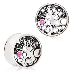 Product 316L Stainless Steel Tree of Life Tunnel Plug with Sun & Moon