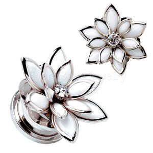 Product 316L Stainless Steel White Crystal Flower Screw Fit Plug