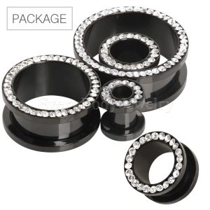 Product 54pc Package of Black PVD Plated Multi CZ Screw Fit Tunnel Plug in Assorted Sizes - Clear