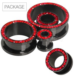 Product 72pc Package of Black PVD Plated Multi CZ Screw Fit Tunnel Plug in Assorted Sizes - Red