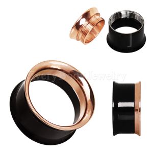 Product 2-in-1 Black PVD / Rose Gold Plated Screw Tunnel Plug