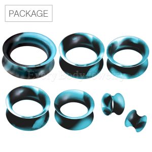 Product 54pc Package of Ultra Thin Silicone Earskin Marble Plug in Assorted Sizes - Black / Aqua