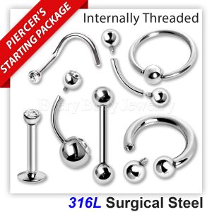 Product 210pc Piercer's Starter Jewelry Package - Internally Threaded 316L Stainless Steel