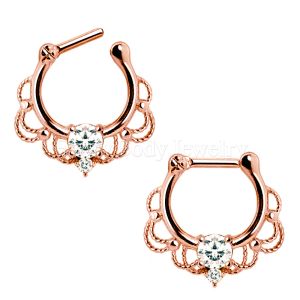 Product Rose Gold Plated 316L Stainless Steel Made For Royalty Ornate Septum Clicker