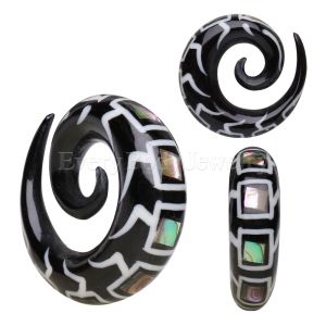 Product Organic Spiral Buffalo Horn Taper  with Abalone & Bone Inlay