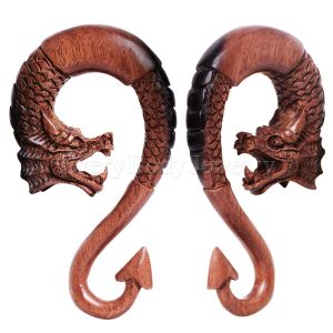 Product Pair of Ebony Wood Dragon Ornamental Hanging Taper with Arrow Tail 