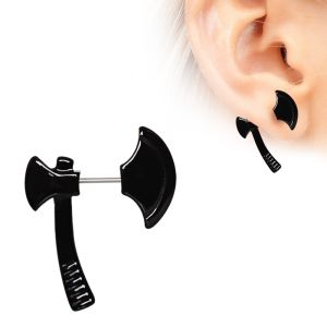 Product Black PVD Plated Axe Fake Taper / Cartilage Earring