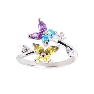 Product .925 Sterling Silver Multi Color CZ Butterflies Toe Ring