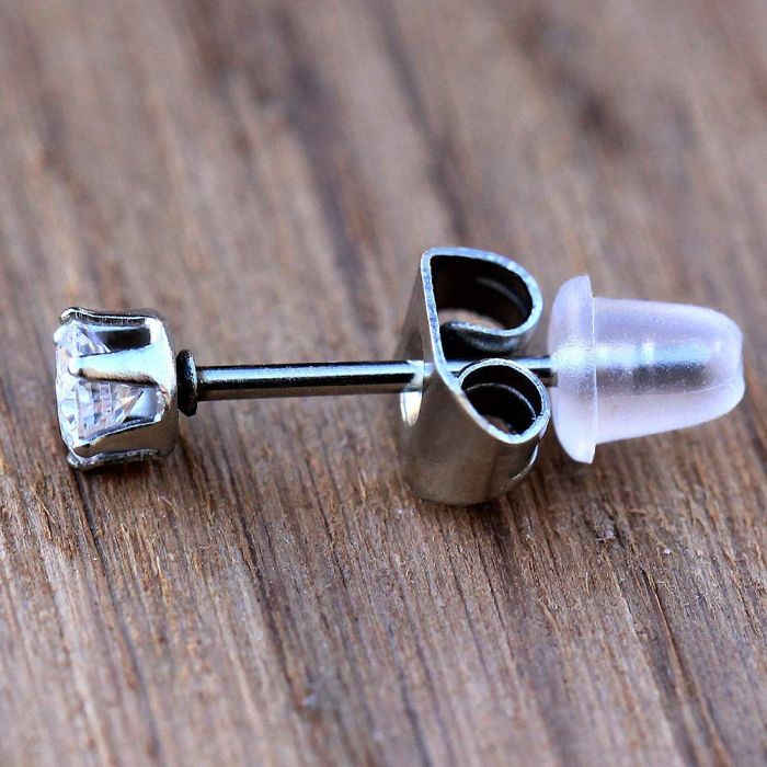 6x6mm Round Clear CZ center surrounded by Top Grade Crystal Stainless Steel Earrings 