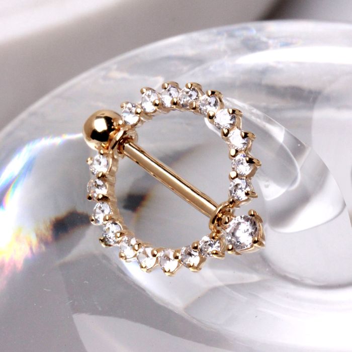 14Kt Yellow Gold Nipple Ring with Round CZ