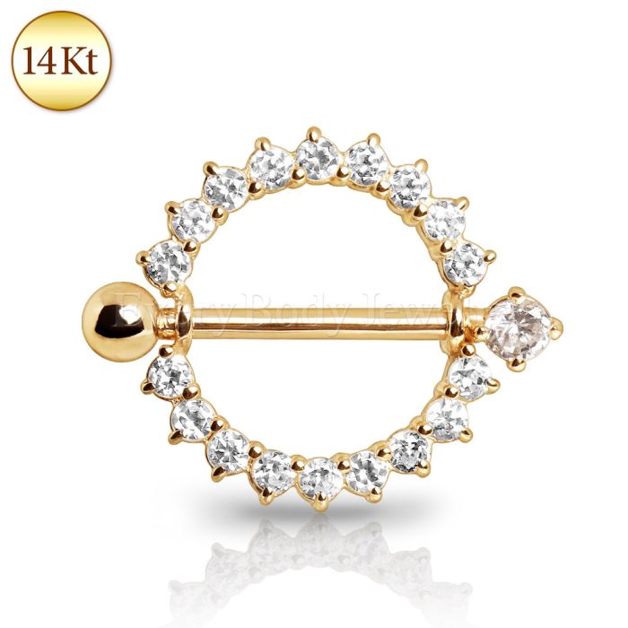Yellow gold nipple piercing cz clear gemstone ornate hanger set 14g 5/ –  Siren Body Jewelry